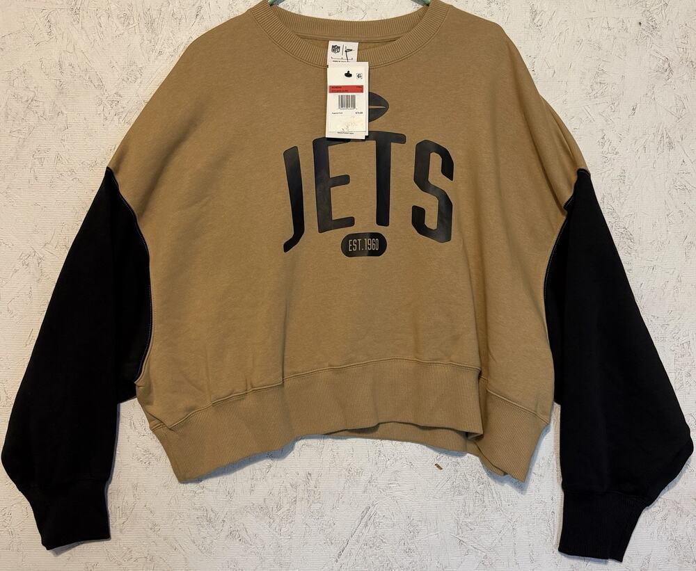 Nike NFL New York Jets Women's Crewneck Sweatshirt Tan Navy Size L NWT NEW